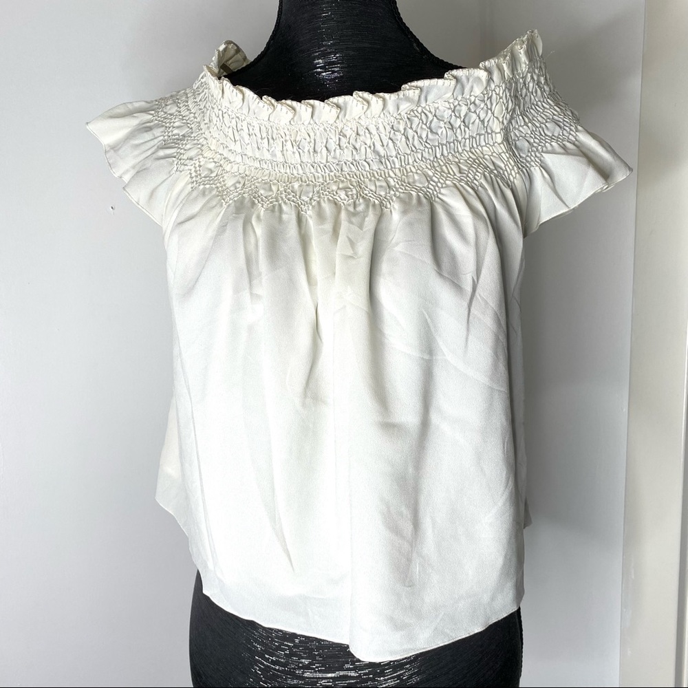 Lands' End White Smocked Off-Shoulder Top